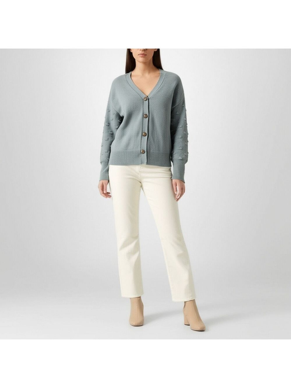 Moon & Madison Cardigan Womens Size L Green Casual Knit V Neck Layer Essential